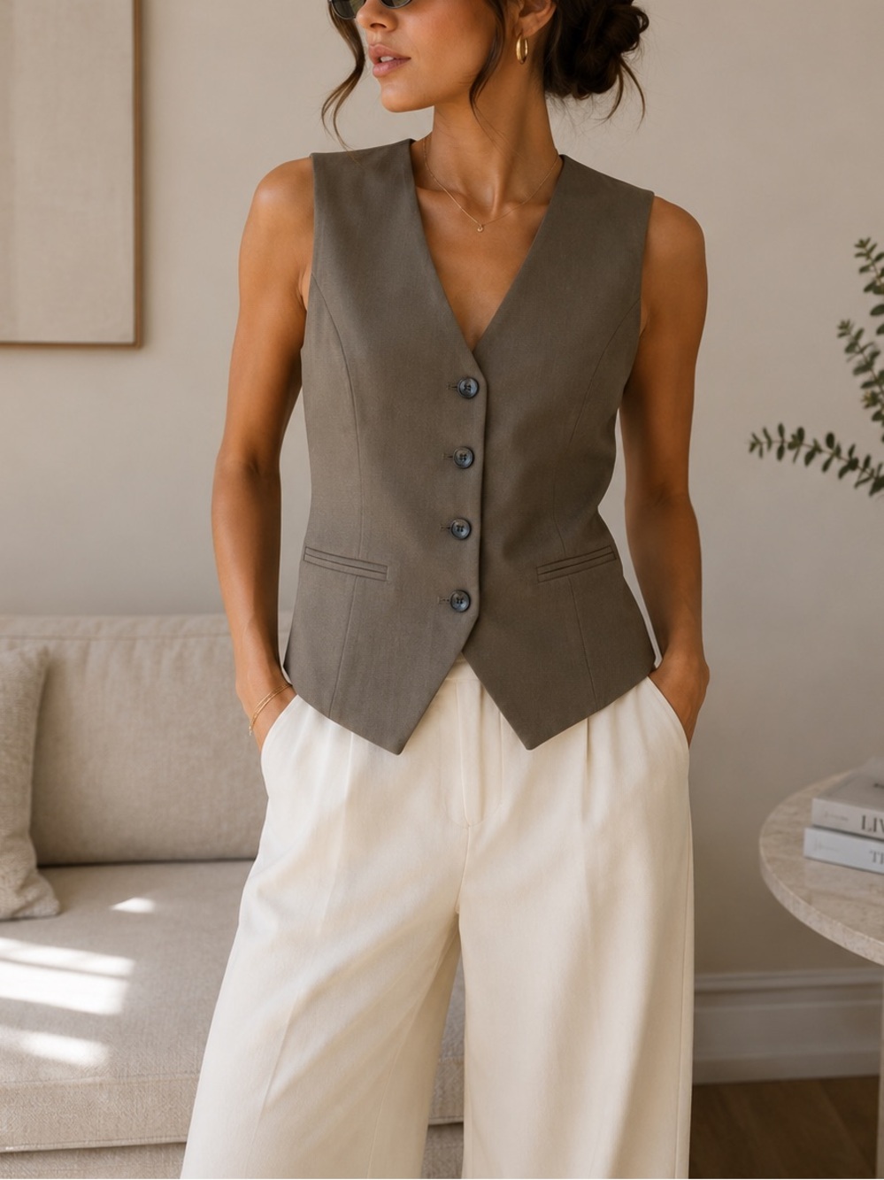 Classic Tailored Women's Vest - Brown